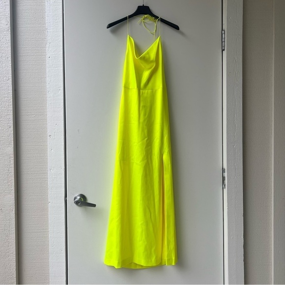 Alice + Olivia Eliza Neon Yellow Slip Dress – Silky Y2K Wedding Guest Party - Picture 4 of 16